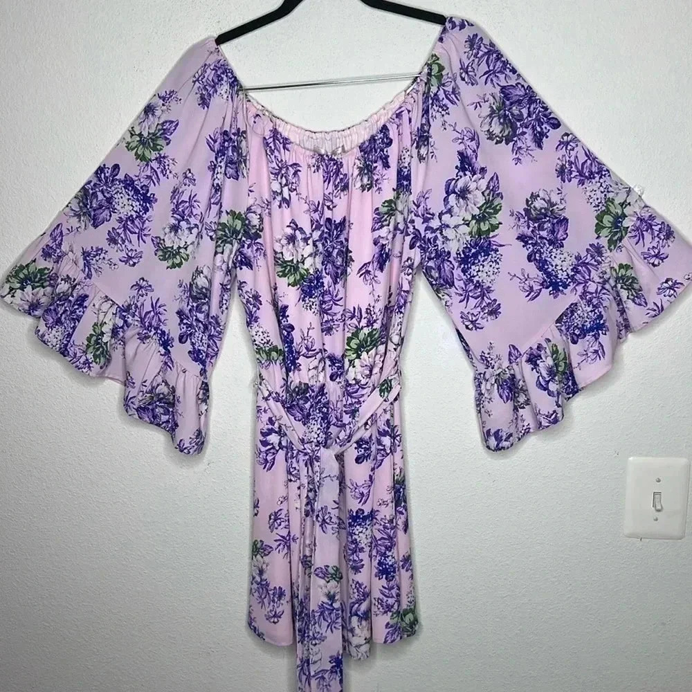 Waif lilac flowers off shoulder festival dress size Medium - Picture 2 of 7